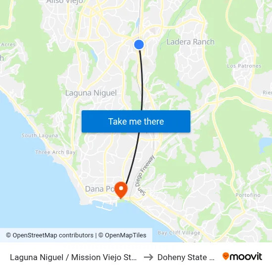 Laguna Niguel / Mission Viejo Station to Doheny State Bch map