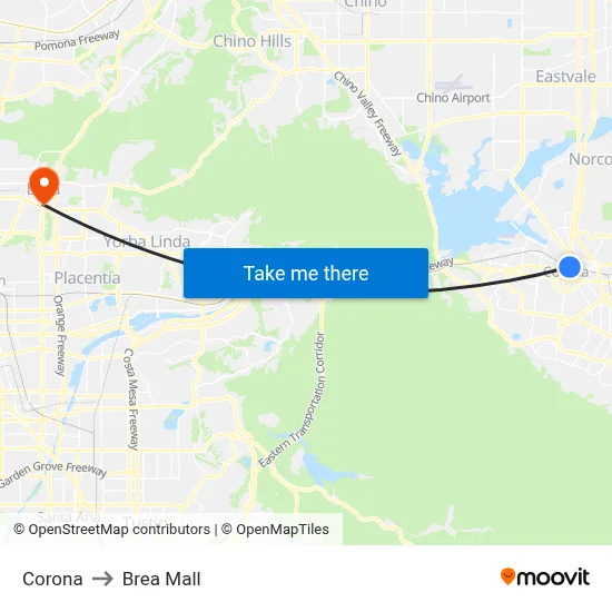 Corona to Brea Mall map