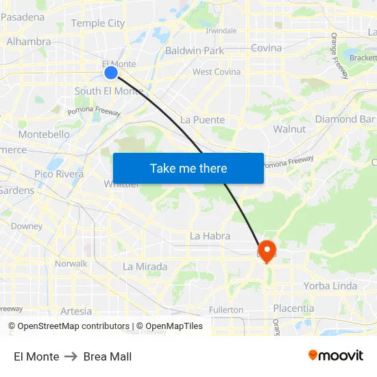 El Monte to Brea Mall map
