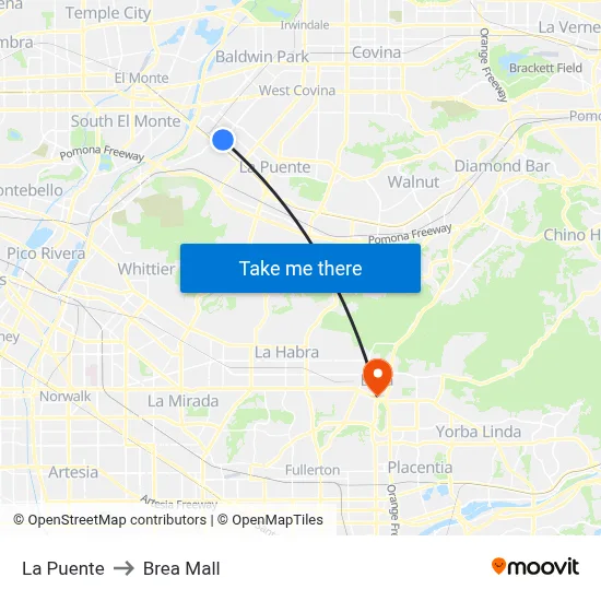 La Puente to Brea Mall map