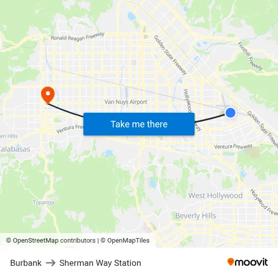 Burbank to Sherman Way Station map