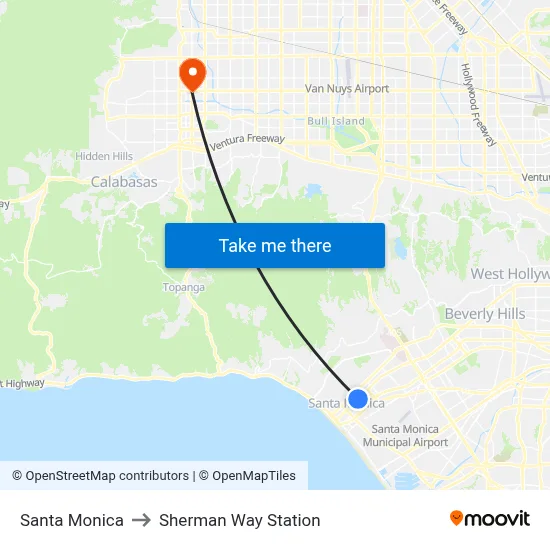 Santa Monica to Sherman Way Station map