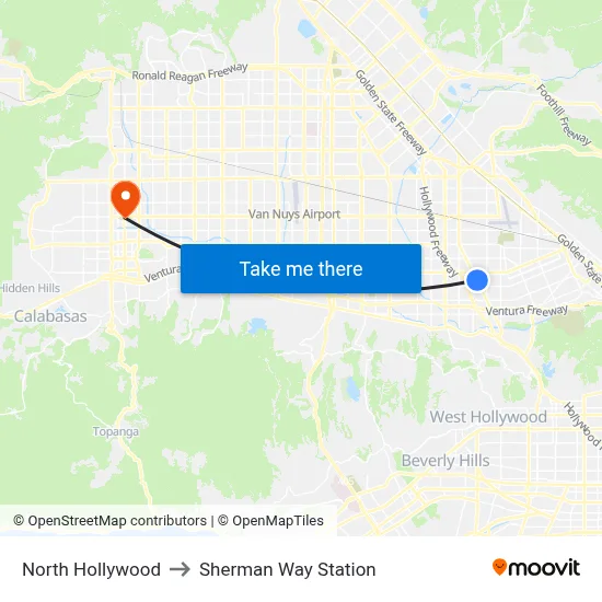 North Hollywood to Sherman Way Station map