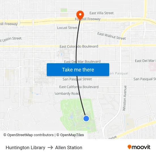Huntington Library to Allen Station map