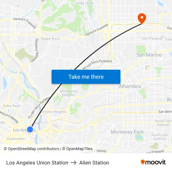 Los Angeles Union Station to Allen Station map