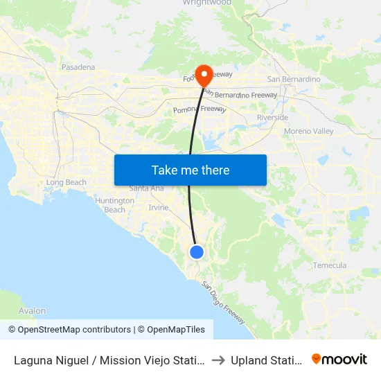 Laguna Niguel / Mission Viejo Station to Upland Station map