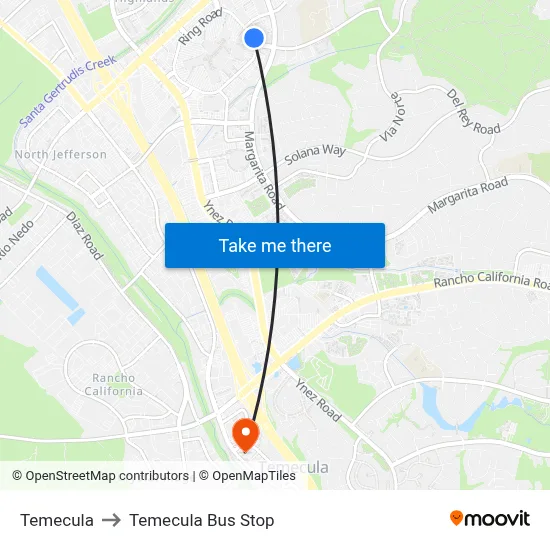 Temecula to Temecula Bus Stop map