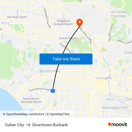 Culver City to Downtown Burbank map