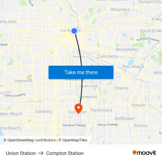 Union Station to Compton Station map