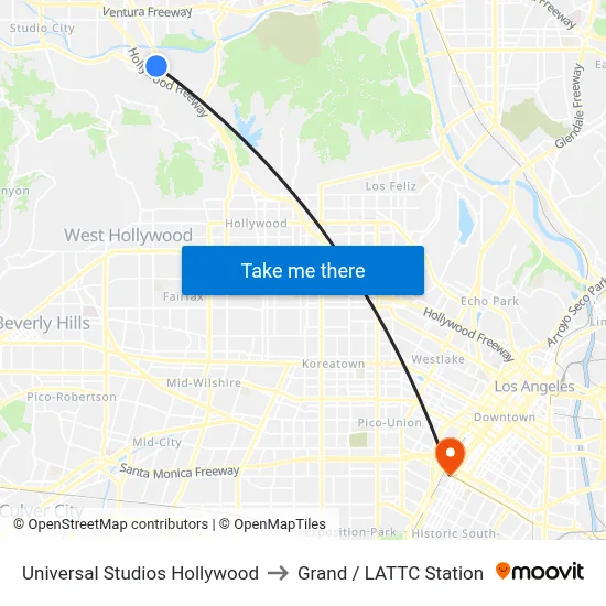 Universal Studios Hollywood to Grand / LATTC Station map