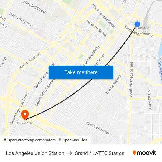 Los Angeles Union Station to Grand / LATTC Station map
