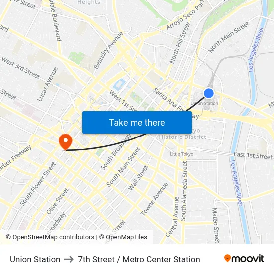 Union Station to 7th Street / Metro Center Station map