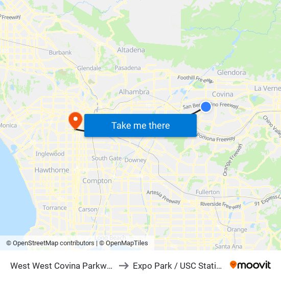 West West Covina Parkway to Expo Park / USC Station map