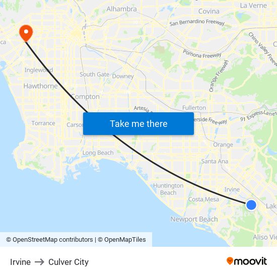 Irvine to Culver City map