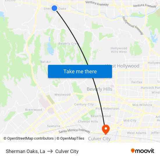 Sherman Oaks, La to Culver City map