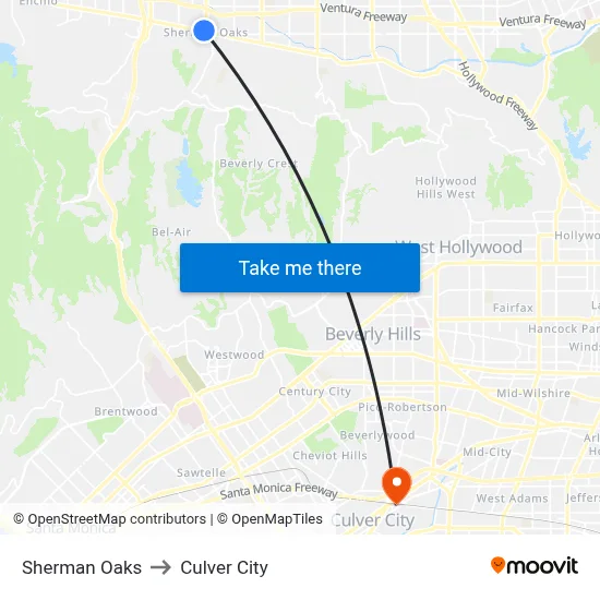 Sherman Oaks to Culver City map