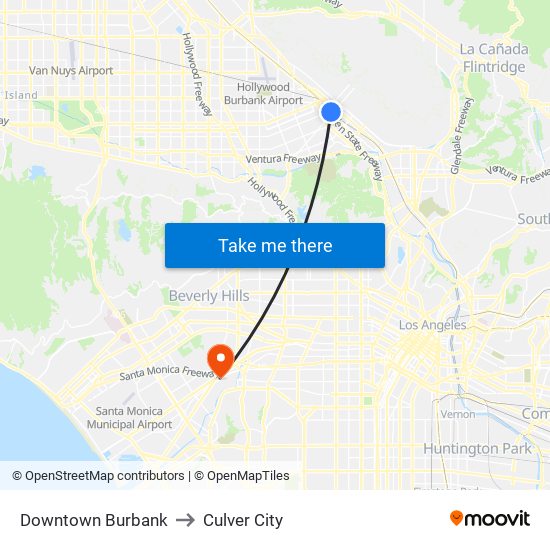 Downtown Burbank to Culver City map