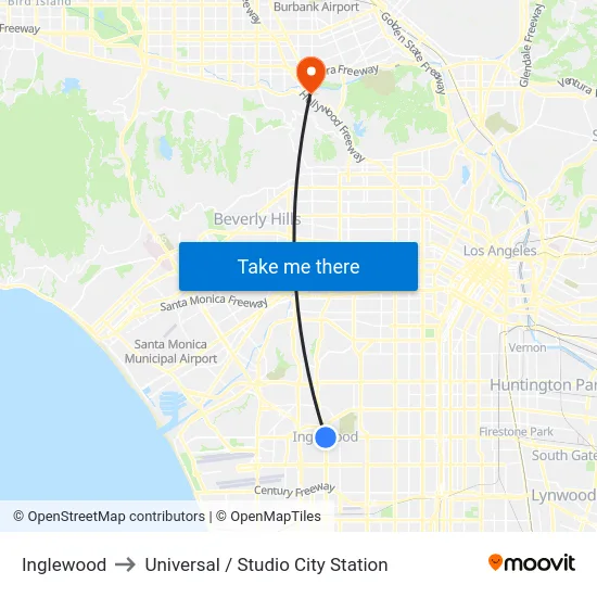 Inglewood to Universal / Studio City Station map