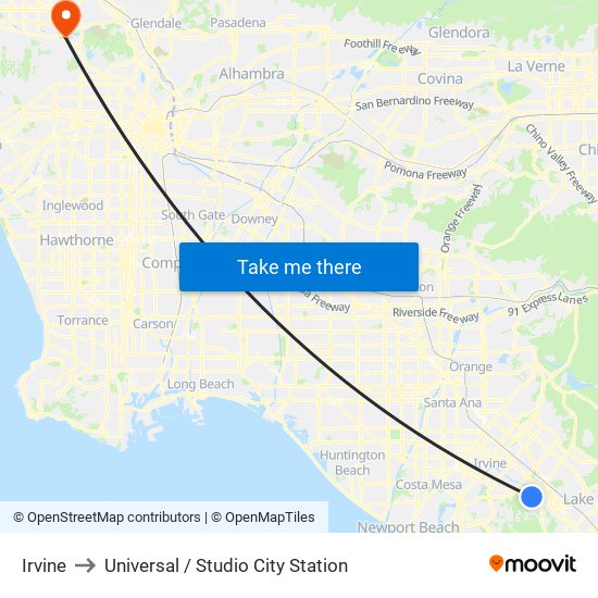 Irvine to Universal / Studio City Station map