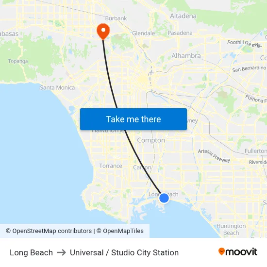 Long Beach to Universal / Studio City Station map