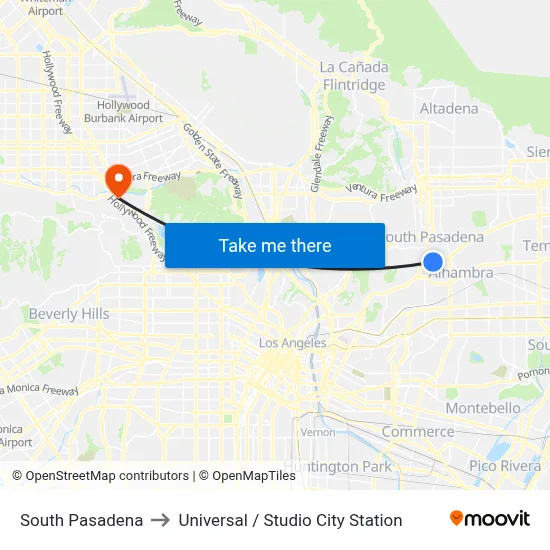 South Pasadena to Universal / Studio City Station map