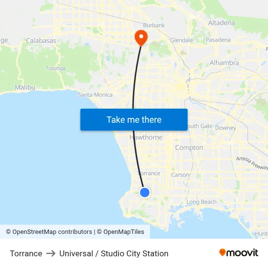 Torrance to Universal / Studio City Station map
