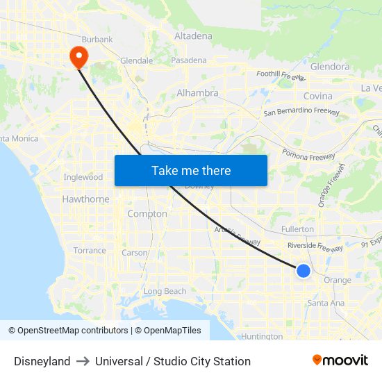 Disneyland to Universal / Studio City Station map