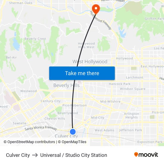 Culver City to Universal / Studio City Station map