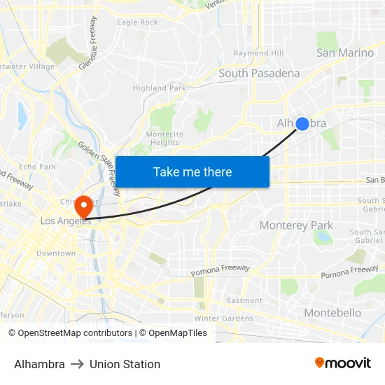 Alhambra to Union Station map