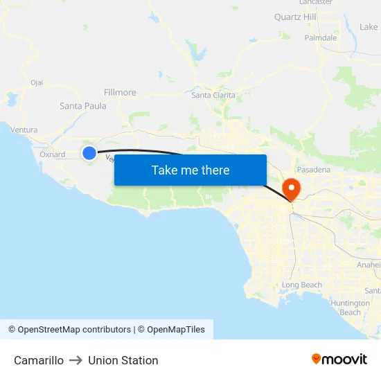 Camarillo to Union Station map