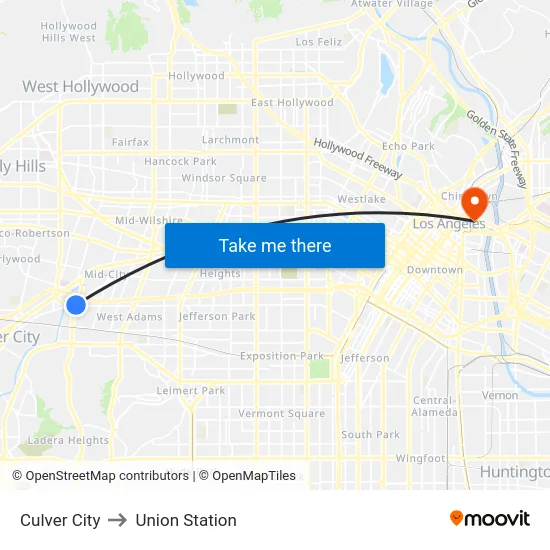Culver City to Union Station map