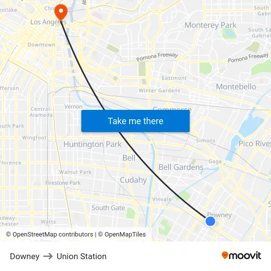 Downey to Union Station map
