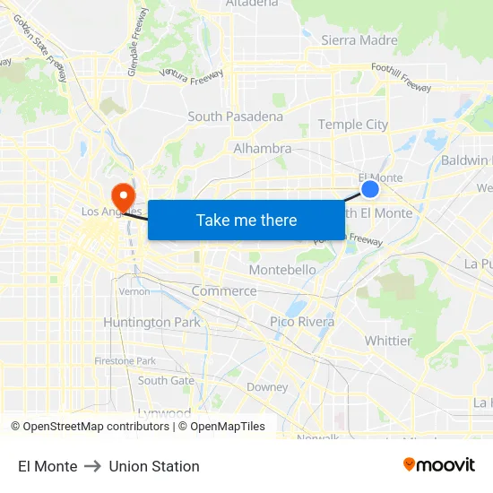 El Monte to Union Station map