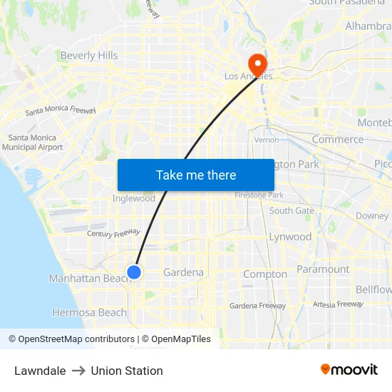 Lawndale to Union Station map