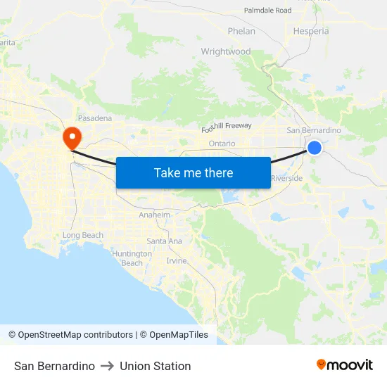 San Bernardino to Union Station map