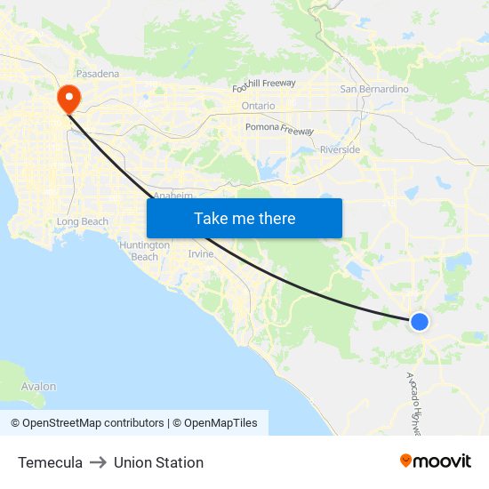 Temecula to Union Station map