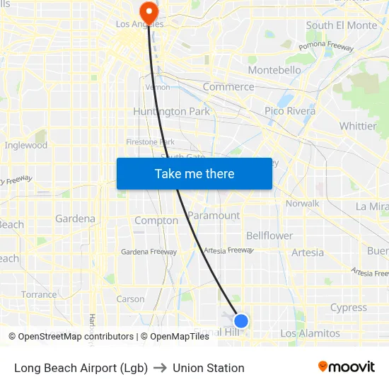 Long Beach Airport (Lgb) to Union Station map