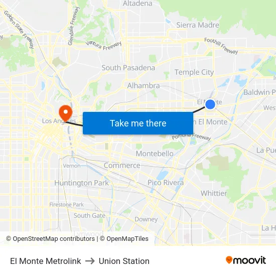 El Monte Metrolink to Union Station map