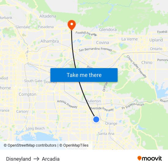 Disneyland to Arcadia map