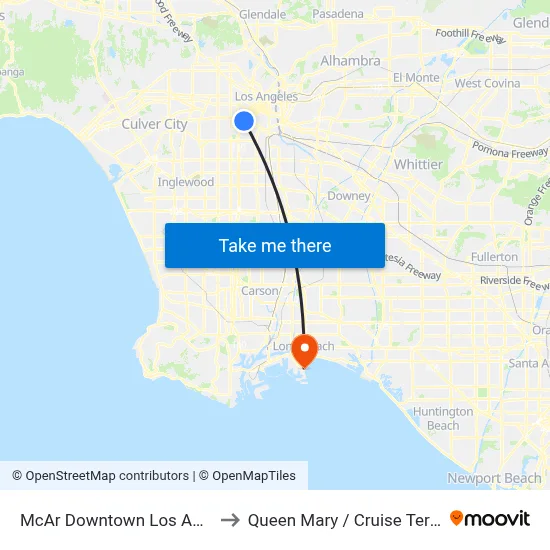 McAr Downtown Los Angeles to Queen Mary / Cruise Terminal map