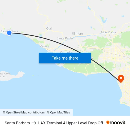 Santa Barbara to LAX Terminal 4 Upper Level Drop Off map