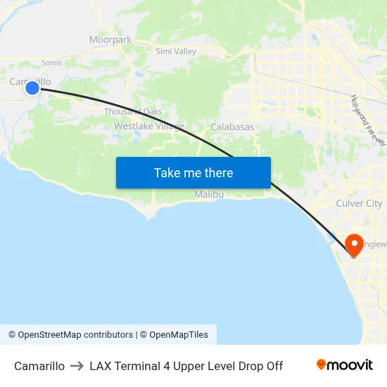 Camarillo to LAX Terminal 4 Upper Level Drop Off map
