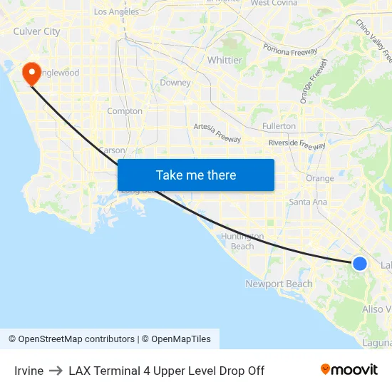 Irvine to LAX Terminal 4 Upper Level Drop Off map