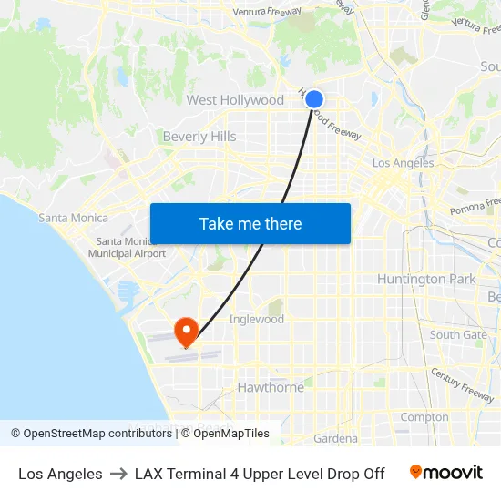 Los Angeles to LAX Terminal 4 Upper Level Drop Off map