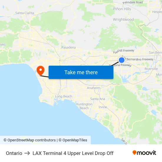 Ontario to LAX Terminal 4 Upper Level Drop Off map