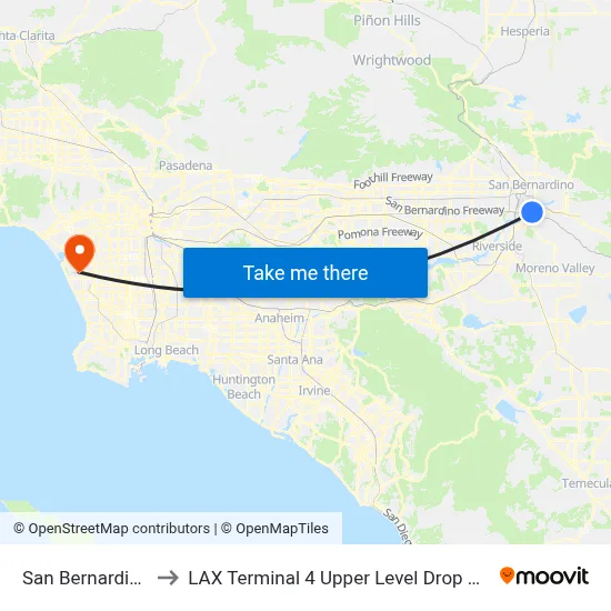 San Bernardino to LAX Terminal 4 Upper Level Drop Off map