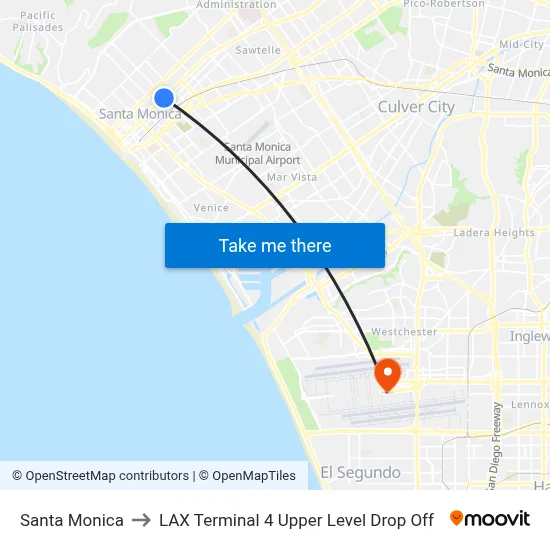 Santa Monica to LAX Terminal 4 Upper Level Drop Off map