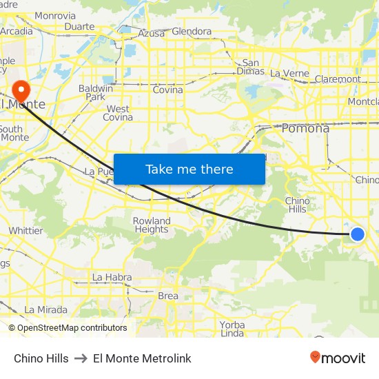 Chino Hills to El Monte Metrolink map