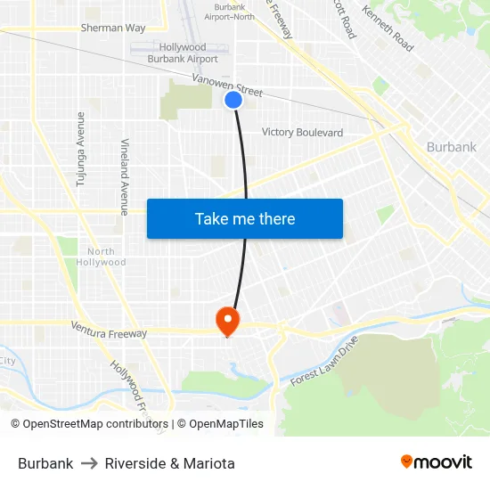 Burbank to Riverside & Mariota map