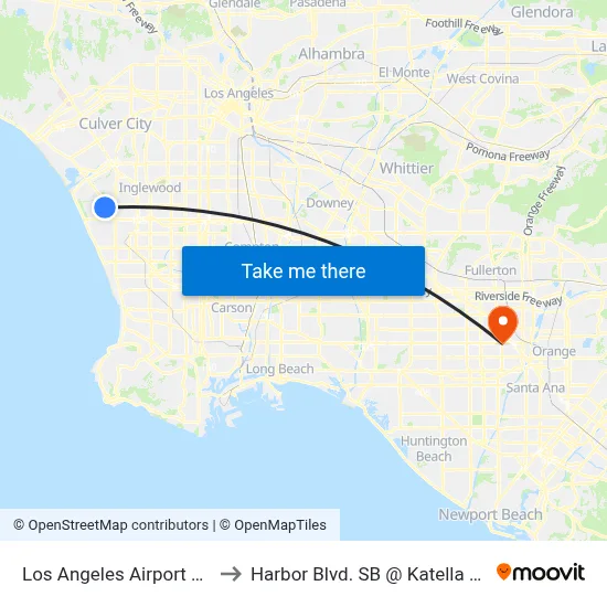 Los Angeles Airport LAX to Harbor Blvd. SB @ Katella Ave. map